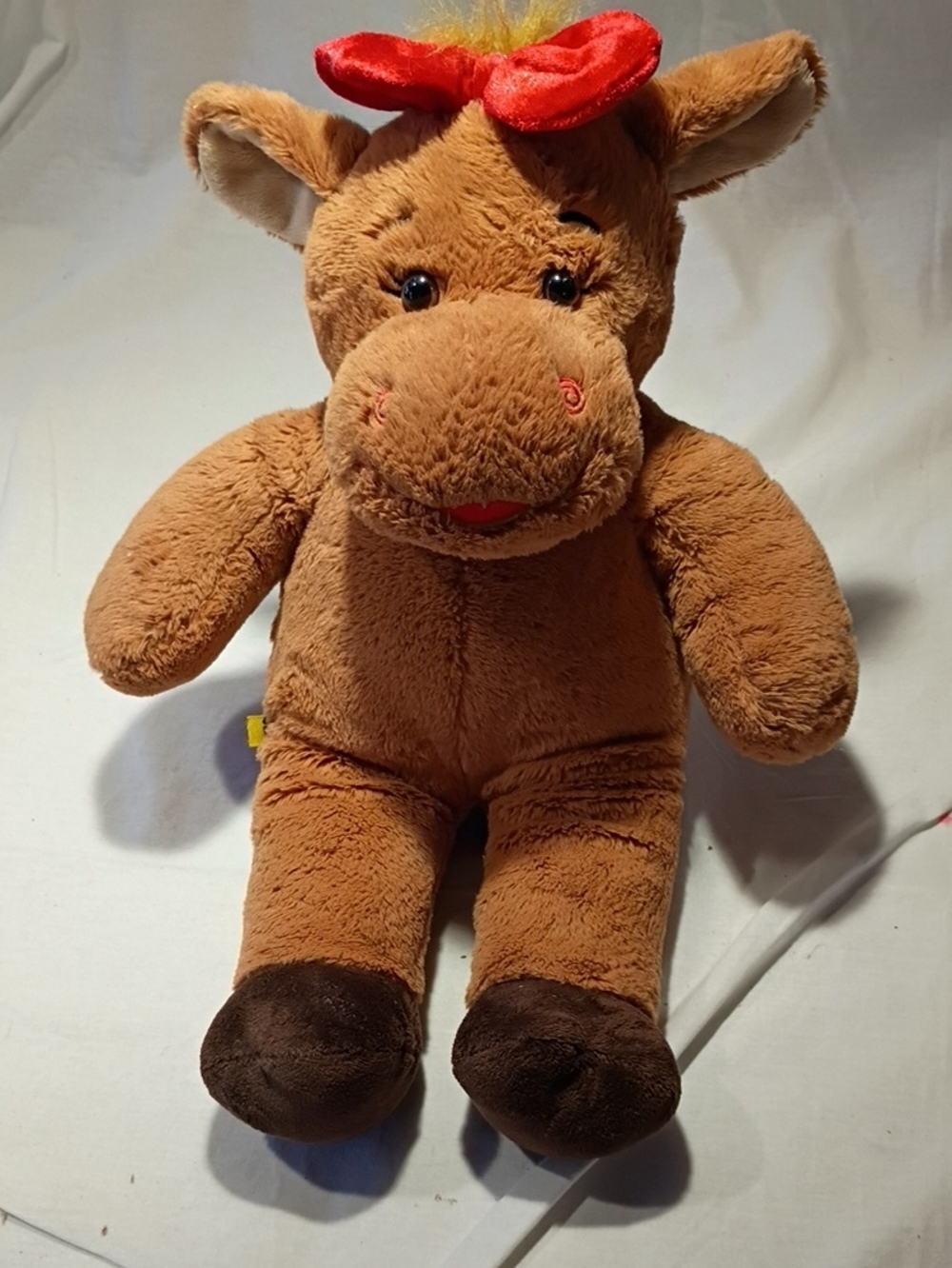 EUC Build A Bear Molly Moose  Stuffed Animal Plush Brown Red Bow Lips